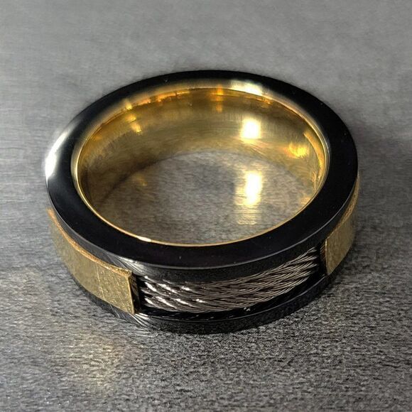 Men's Promise Ring Triple Wire Cable Inlay - Picture 4 of 4